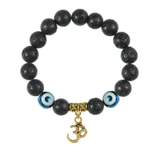 Браслет с фарфоровыми бусинами Дзи и подвеской Ом (защита, духовное развитие), лава 10мм BSPD10-02-0013