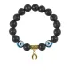 Браслет с фарфоровыми бусинами Дзи и подвеской Подкова (на счастье), лава 10мм BSPD10-02-0018