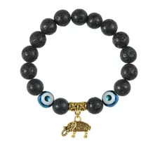 Браслет с фарфоровыми бусинами Дзи и подвеской Слон (мудрость, сила, долголетие), лава 10мм BSPD10-02-0062