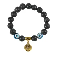Браслет с фарфоровыми бусинами Дзи и подвеской Дерево жизни (защита и развитие), лава 10мм BSPD10-02-S001