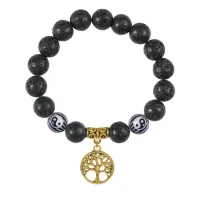 Браслет с фарфоровыми бусинами Инь-Ян и подвеской Дерево жизни (защита и развитие), лава 10мм BSPD10-03-0012