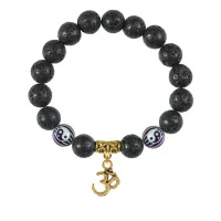 Браслет с фарфоровыми бусинами Инь-Ян и подвеской Ом (защита, духовное развитие), лава 10мм BSPD10-03-0013