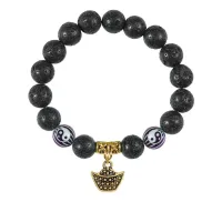 Браслет с фарфоровыми бусинами Инь-Ян и подвеской Золотой слиток (на богатство), лава 10мм BSPD10-03-0058