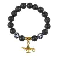 Браслет с фарфоровыми бусинами Инь-Ян и подвеской Волшебная лампа (исполнение желаний), лава 10мм BSPD10-03-0074