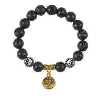 Браслет с фарфоровыми бусинами Инь-Ян и подвеской Дерево жизни (защита и развитие), лава 10мм BSPD10-03-S001