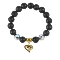 Браслет с фарфоровыми бусинами Будда и подвеской Сердце (любовь и семейное счастье), лава 10мм BSPD10-04-0010