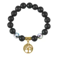 Браслет с фарфоровыми бусинами Будда и подвеской Дерево жизни (защита и развитие), лава 10мм BSPD10-04-0012