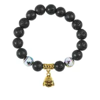 Браслет с фарфоровыми бусинами Будда и подвеской Бог богатства (изобилие и благополучие), лава 10мм BSPD10-04-0025