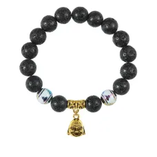 Браслет с фарфоровыми бусинами Будда и подвеской Бог богатства (изобилие и благополучие), лава 10мм BSPD10-04-0025