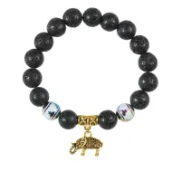 Браслет с фарфоровыми бусинами Будда и подвеской Слон (мудрость, сила, долголетие), лава 10мм BSPD10-04-0062