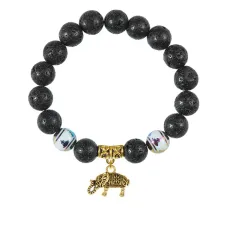Браслет с фарфоровыми бусинами Будда и подвеской Слон (мудрость, сила, долголетие), лава 10мм BSPD10-04-0062