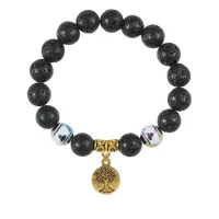 Браслет с фарфоровыми бусинами Будда и подвеской Дерево жизни (защита и развитие), лава 10мм BSPD10-04-S001