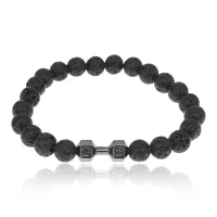 Браслет Гантеля из натурального камня лава 8мм, цвет черный BJBS-139-B
