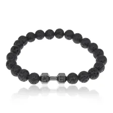 Браслет Гантеля из натурального камня лава 8мм, цвет черный BJBS-139-B