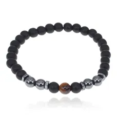 Браслет из немагнитного гематита, тигрового глаза и шунгита, 8мм BJBS-331