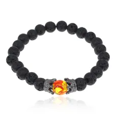 Браслет Корона из натуральной лавы и синтетического янтаря, 8мм BJBS-333