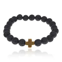 Христианский браслет с крестиком из металла, лава, 8мм BJBS-335