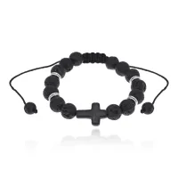 Христианский браслет с крестиком, лава, 8мм BJBS-336