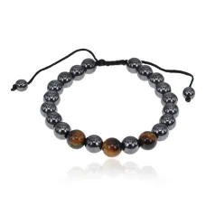 Браслет из тигрового глаза и немагнитного гематита, 8мм BJBS-344