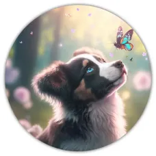 Коврик для мыши Щенок и бабочка, d.20см KM0236