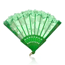 Веер, ткань + пластик, цвет зелёный VR015-05