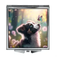 Складное зеркало квадратное Щенок и бабочка ZER2-0282