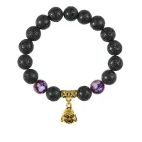Браслет с фарфоровыми бусинами Лотос и подвеской Бог богатства (изобилие и благополучие), лава 10мм BSPD10-05-0025