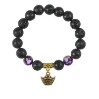 Браслет с фарфоровыми бусинами Лотос и подвеской Золотой слиток (на богатство), лава 10мм BSPD10-05-0058