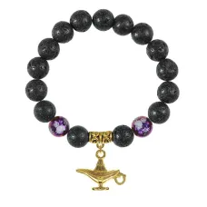 Браслет с фарфоровыми бусинами Лотос и подвеской Волшебная лампа (исполнение желаний), лава 10мм BSPD10-05-0074