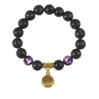 Браслет с фарфоровыми бусинами Лотос и подвеской Дерево жизни (защита и развитие), лава 10мм BSPD10-05-S001