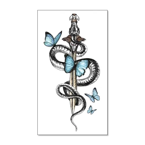 Временная татуировка Бабочки, Змея и Меч, 16х9см TTAM-037