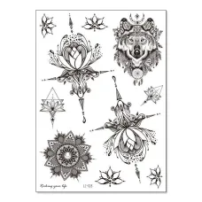 Временная татуировка Волк и Узоры, 21х15см TTLC-103