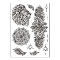Временная татуировка Лев, Мандалы и Перья, 21х15см TTLC-107