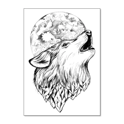 Временная татуировка Волк и Луна, 21х15см TTLC-612