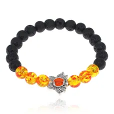 Браслет Лотос из лавы и янтаря, 8мм BJBS-337-02