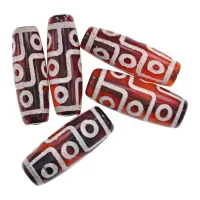 Тибетская бусина Дзи 9 глаз, нат. агат, 1 шт., ~30х11мм BDZS-050