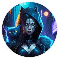 Коврик для мыши Киберпанк девушка и кот неон, d.20см KM0700