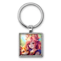 Брелок Аниме девушка неко и кошка BKG-0091