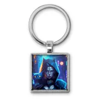 Брелок Киберпанк девушка и кот BKG-0157