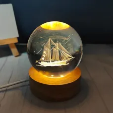 3D-светильник хрустальный шар Корабль на подставке WS008-05
