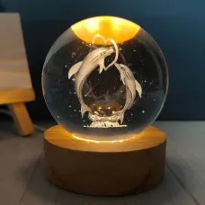 3D-светильник хрустальный шар Пара Дельфинов на подставке WS008-06