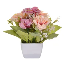 Искусственное растение Бонсай Миланская роза в горшке, цвет розовый TCV034-01