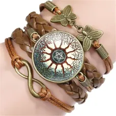 Кожаный браслет-амулет Дерево Жизни и Пентаграмма BS630-02