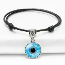 Браслет-амулет на вощеном шнурке Око, цвет голубой BS632-01
