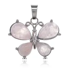 Кулон Бабочка, 2х3 см, розовый кварц BJK351-01
