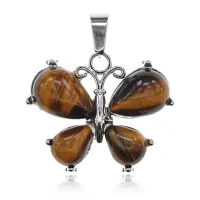 Кулон Бабочка, 2х3 см, тигровый глаз BJK351-09
