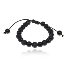 Браслет, лава + черный агат, 8мм BJBS-367-02