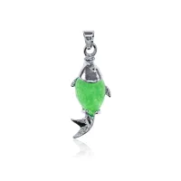 Кулон Рыба с камнем Нефрит, 30х10мм BJK352-01