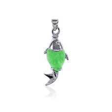 Кулон Рыба с камнем Нефрит, 30х10мм BJK352-01