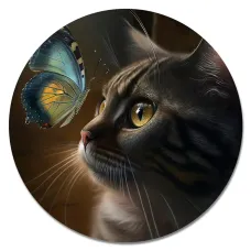 Коврик для мыши Кот и бабочка, d.20см KM1058